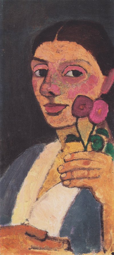 Self-Portrait with Two Flowers in Raised Left Hand by Paula Modersohn Becker
